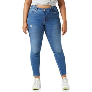 ONLY Damen Skinny Fit Jeans | Stone Wash Stretch Denim Regular Waist | 5-Pocket Destroyed Details ONLWAUW, Farben:Blau, Größe:L / 30L, Z-Länge:L30