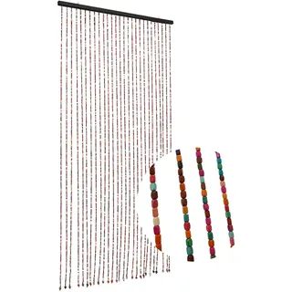 HHEMSTD 90 x 175cm Tür Perlenvorhang, Bambusholz Perlenvorhang 27 Perlenketten Bunt, Handgefertigter Chinesischer Fadenvorhang Raumteiler Dekovorhang für Flur Zimmereingang