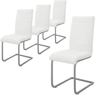 ML-Design – Esszimmerstühle 4er Set – Weiß Kunstleder | Schwingstuhl mit hoher Rückenlehne, ergonomisch, Metallgestell
