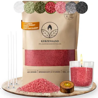 COMFORDER Kerzensand mit Duft und Docht, Aroma Kerzenwachs Granulat, Kerzen selber machen Set, 400g Sandkerzen Wachsgranulat + 4 Kerzendochte (Rotbraun, Amber)