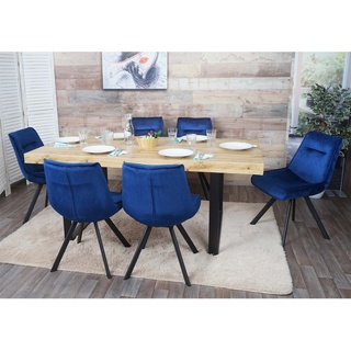 6er-Set Esszimmerstuhl MCW-K24, Polsterstuhl Küchenstuhl Lehnstuhl Stuhl, Metall Samt ~ blau