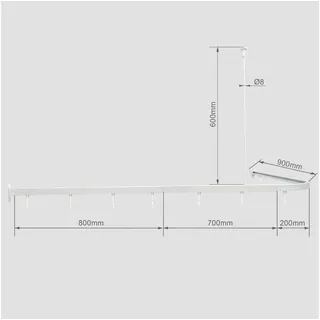 Euroshowers GmbH Duschvorhangstange Proffs L-Form Weiß 90 × 170 cm - Kürzbar, Wand, Schrauben, Aluminium, Inklusive Deckenhalterung 60cm,Verbindungsstücken und 24 Vorhanghaken weiß