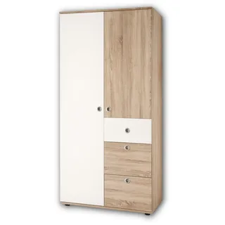 Stella Trading Kinderkleiderschrank Wiki 90 x 191 cm Eiche Sonoma weiß