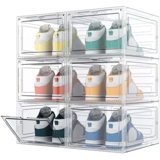 wohnTRAUM24 Schuhbox Schuhkiste 6 Schuhboxen stapelbar Schuhboxen aus klarem Kunststoff, Hartplastik Schuhbox mit Deckel, Schuhorganisatoren mit Magnettür