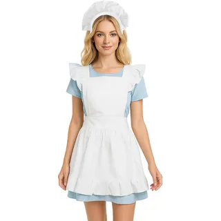 Latzschürze Weiß Rüschen Retro Schürze mit Stirnband Servierschürze Set