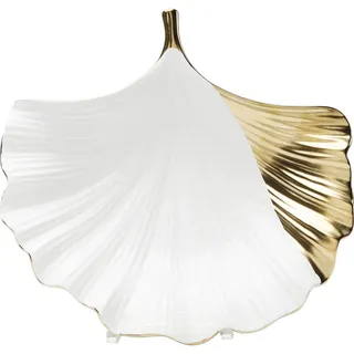 Kare Design Deko Schale Ginkgo Elegance Side, Weiß/Gold, Obstschale, Dekoschale, Tischdeko, Deko für Wohnzimmer, Esstisch, Sideboard, Porzellan, 6x28x28 cm (H/B/T)