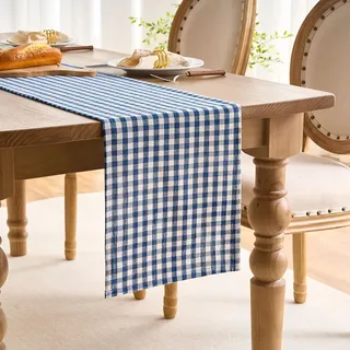 Tischläufer 30x180 cm Dunkelblau/Weiß kariert hochwertig gefertigter Tischläufer im skandinavischen Landhaus-Stil für Ihren Esszimmertisch Terrassentisch im Freien und mehr