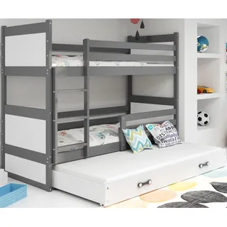 Interbeds Etagenbett für 3 Kinder Stockbett Hochbett 200x90cm Holzbett Kiefernholz Kinderbett zusätzlicher Schlafplatz in der Schublade Jugenbett mit Lattenrost und Rausfallschutz