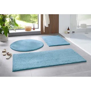 Taracarpet Badematte Uni Boho rutschfest, waschbar, Badezimmer-Teppich, Bad-Vorleger, WC Deko, Duschvorleger für Dusche und Badewannen weich und als Set kombinierbar New Hellblau 080 cm rund