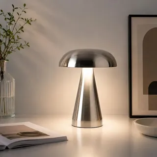 LED-Pilzlampe, tragbare Metall-Schreibtischlampe,USB-Aufladung Nachttischlampe, dreifarbiges Touch-Kabellos Dimmen, Augenschutz-Nachtlicht, Silber - Silber