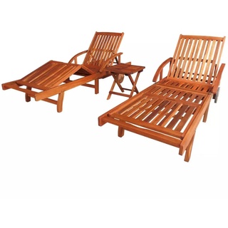 BEST Bett für Garten Sonnenliegen 2 Stk. mit Tisch Akazie Massivholz EU14000