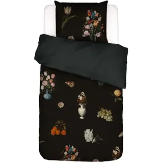 ESSENZA Bettwäsche Amadee Schwarz, 135x200 cm + 1x 80x80 cm - 100% Baumwollsatin 215TC - Blumen