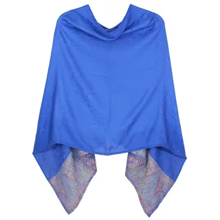 dy_mode Damen Poncho Cape Eleganter Leichter Poncho geblümt - WJ036 (WJ036-HellNavyblue) - Einheitsgröße