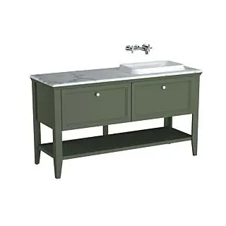 Vitra Valarte Einbauwaschtisch-Möbel-Set 65824 118x52x87,5cm, rechts, 2 Vollauszüge, Korpus Vintage grün/Waschtisch weiß hochglanz