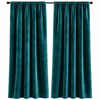 Samt Gardinen Blickdicht mit Kräuselband 140x245 cm – Thermo Verdunkelungsvorhänge für Wohnzimmer, weicher Samtvorhang (2, Petrol)