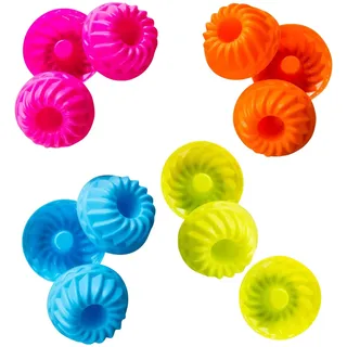 Binnan Mini Tarteform Antihaft Rund Kuchenform,12 Stück Gugelhupfform Silikon,Wiederverwendbare Muffinförmchen Cupcake Form zur Herstellung von Kuchen, Desserts, Schokoladenpudding, Gelee, 4 Farben