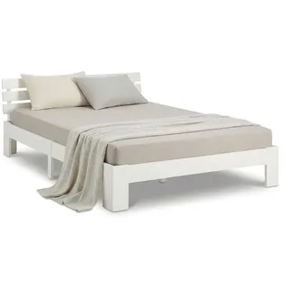Homestyle4u Holzbett 120x200 mit Lattenrost in Weiß Holz, Kiefer Massivholz Schlafzimmer, Betten