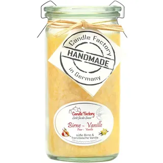 Candle Factory Mini Jumbo Duftkerze aus pflanzlichem Stearin im hitzebeständigen Glas der Marke Weck®, ca. 70h Brennzeit, Duft: Birne-Vanille