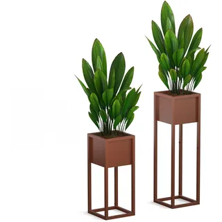 delemopure Metall Blumentopf 2er Set Blumenständer Indoor Blumenkasten Outdoor Pflanzentopf Übertöpfe Halter wetterfest Blumenhocker für Wohnzimmer Küche Büro Garten Balkon Terrasse Dekoration