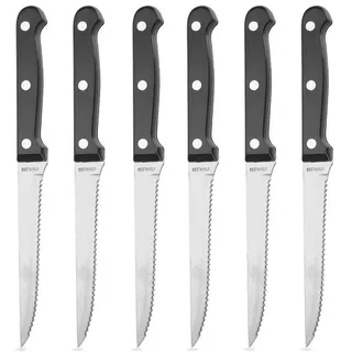 Steakmesser Pizzamesser Grillmesser mit gezackten Stahlklingen 6 Stück 21 cm