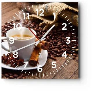 ARTTOR Modern Wanduhr Kaffee schwarz Frühstück Schokolade 30x30cm Quadrat Klein Wand Uhr Glas Analog Zimmeruhren Küche Büro Wohnzimmer Glasuhr Wall Clock Dekoration Design Küchenuhr C4AC30x30-2152