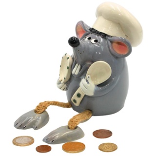 Keramik Sparbüchse/Spardose/Moneybox als Maus mit Kochmütze und Löffel, handgefertigt, ca. 16 cm groß, Kantenhocker