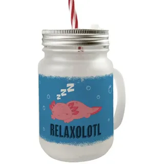 speecheese Glas Relaxolotl Mason Jar Henkel Trinkglas mit Deckel schlafenden Axolotl