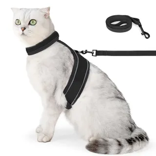 Katzen Geschirr Set mit Leine, Night Reflection Katzen Netz Jacke, Atmungsaktive Netz Weste für Kleine, Mittelgroße und Große Kätzchen