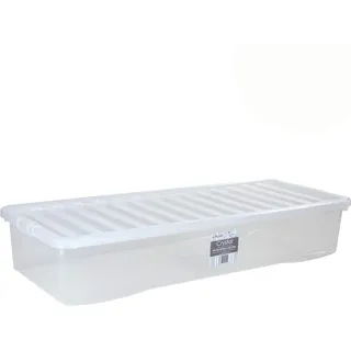 Unterbettbox mit Deckel transparent 55 Liter Stapelbar Aufbewahrungs Box Unterbett Kiste Multifunktions Box Unterbettkommode lange Kommode flach Kunststoff Plastikbox Organizer Büro