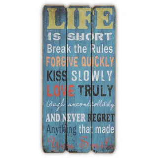 levandeo Wandbild Holzschild 60x30cm Life is Short - Kiss Love Smile - Shabby Vintage Holzbild Schild Wandschild Bild Holz Holztafel Dekoschild Wanddeko