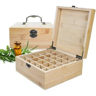 RoseFlower Bambus Ätherisches Öl Organisator Behälter Duftöle Display Ständer, 25 Löcher Aufbewahrungsboxen Raumdüftezubehör Koffer für Nagellack, Duftöle, Kosmetik, Duftöldiffusoren und Lippenstift