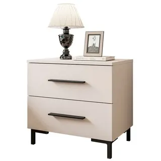 lookway Nachttisch LINA 55 x 52 x 37 cm Beige/Schwarz