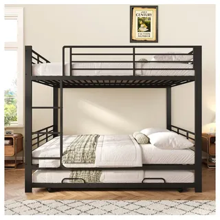 BBWL Etagenbett mit Ausziehbett, Stockbett für 3 Personen, Rausfallschutz, Leiter, Etagenbett 140x200 Metall