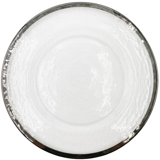 XL Teller aus transparentem Glas 33 cm mit Silberrand (2), 6x Glasteller mit Rand Extra Groß, Platzteller Dekoteller Servierteller für Hochzeiten, Taufen, Geburtstage, Weihnachten & Partys, Mehrweg