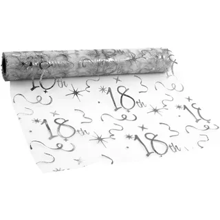 Tischläufer Geburtstage 18. Silber Tischläufer Rolle 28cm×10m Glänzend Folie Tischdeko Tischband aus Dekostoff Netz Tischdecke Happy Birthday tischläufer für Party Geschenke DIY Basteln