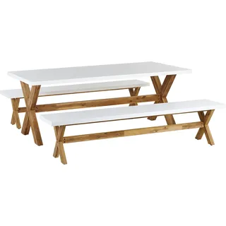 Beliani, Gartentisch + Balkontisch, Gartenmöbel Set Faserzement weiß 6-Sitzer 3-teilig OLBIA (200 cm)
