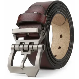 JingHao Gürtel Herren,Ledergürtel Herren 110-170cm,Jeansgürtel,Designer Schnalle,Große Taille Männer Gürtel 38mm Breit Schwarz Braun (120cm Fit für Taille 37"-39",Schokolade) - Länge 120cm Fit für Taille 37"-39"