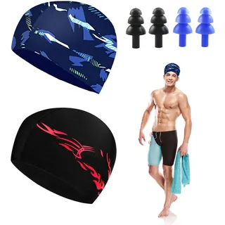 EUYKQNOI 2 Stück swimming cap bademütze damen Elastische Badekappen für Erwachsene,schwimmhaube herren Komfortable Stoff Bademütze Weiche Unisex Badekappe Ohrenschutz Schwimmhaube Leichte Badehaube