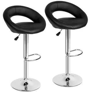 tectake® Barhocker 2er Set, Barhocker höhenverstellbar, Hocker mit Lehne, gepolstert, Kunstleder Bar Hocker für Kücheninsel, Theke Bar, Hausbar, Barstuhl, Barstühle mit Fußsstütze - schwarz, 2er Set