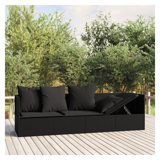 vidaXL Gartenliege Outdoor-Loungebett mit Kissen Schwarz Poly Rattan, 1 St. schwarz