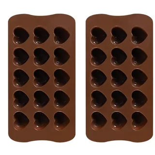 2 Stück Schokoladenform Silikon 15 Mulden Braun 41g, Pralinenform Silikon Herzbackform für Süßigkeiten, Eiswürfelform Silikon Eiswürfelform Herz Backform Herz, Silikonform Herzen Klein DIY