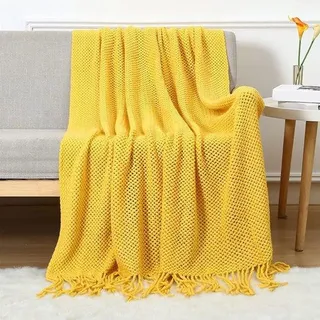 Famanu Plaid Grobstrick mit Fransen - Atmungsaktive Skandinavische Wohndecke