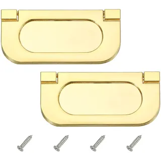 PATIKIL 2,9 Zoll (75 mm) Einbau-Ringgriff 2 Stück Niedriges Profil Schubladengriff Zinklegierung Klappgriff mit Schrauben für Möbel Schränke Kommoden, Gold