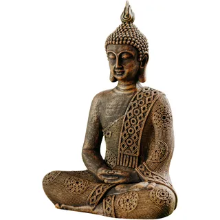 gartendekoparadies.de Thailändische Buddha Statue für Garten, Steinguss, 49 cm Höhe, 16 kg, Frostfest (Gold/Exklusiv)