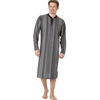 Hajo Nachthemd Klima Komfort Herren Sleepshirt (1-tlg) Langarm Rundhals mit Knopfleiste schwarz