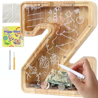 Lakpopya Spardose für Kinder Jungen Mädchen Sparschwein Kinder Spardose Personalisiert Durchsichtig Spardose Buchstabe Holz A-Z mit Zielbereich & Aufkleber & Marker, Taufe Geschenk Dekoration (Z)