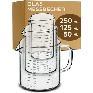 Praknu Glas Messbecher mit Ausguss - 50ml, 125ml, 250ml - Präzise Skala - | Gr.: onesize
