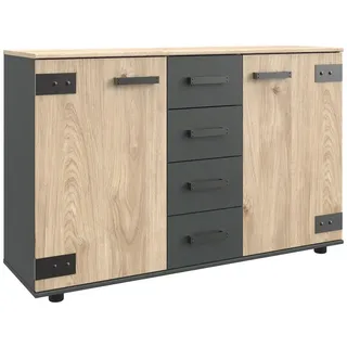 Wimex Kommode in Graphit mit Absetzungen in Silver Fir-Nachbildung (B/H/T: 130x83x41 cm)