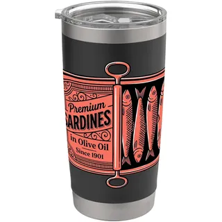 Premium Sardinen in Olivenöl Retro Dose Fisch Fischer Doppelwandiger Edelstahl-Thermobecher