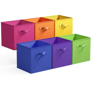 GRANNY SAYS Aufbewahrungswürfel aus Stoff, 6 Stück Kisten für Kallax Regal, 33 x 33 x 32,4 cm Faltbare Regalbox mit Griffen für Kinderzimmer Organisieren, dunkel bunt Stoffkisten Aufbewahrung